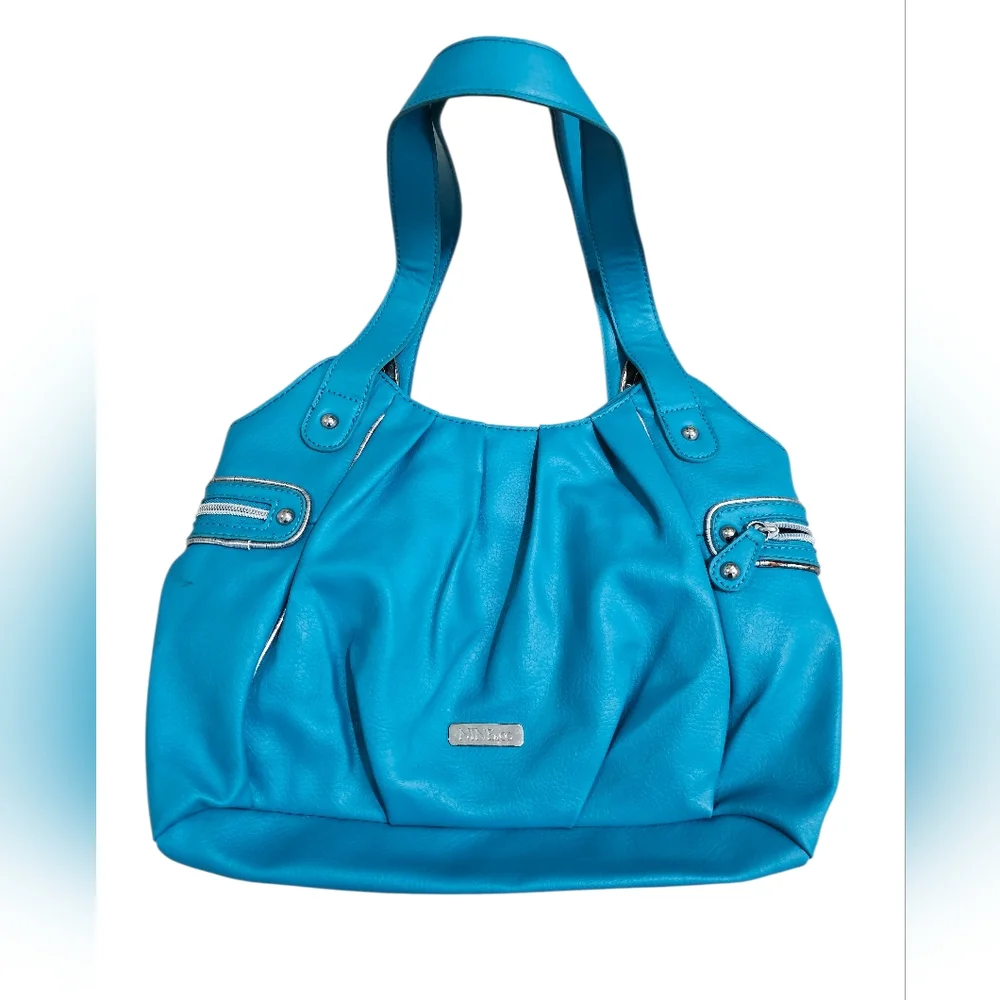 Nine & Co Womens Teal Faux Leather Shoulder Bag Medium Tote Purse Y2K Casual - Picture 2 of 7
